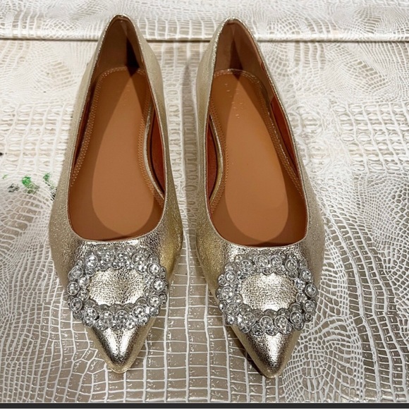 ASOS Shoes - Asos Women’s Laura Embellished Gold Flats